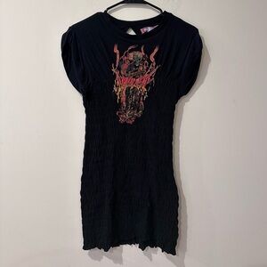 Urban outfitters black ruched mini graphic short sleeve dress size medium